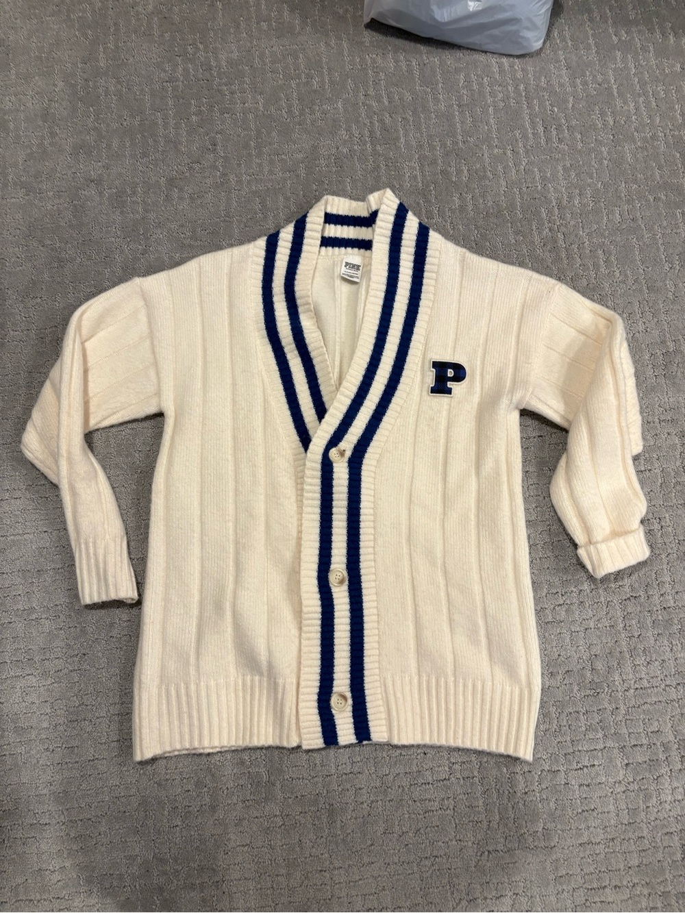 PINK Victoria's Secret Cream Cardigan with Navy Trim